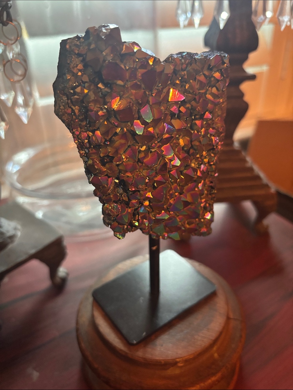 Rainbow Aura Geode Cluster Decorative Accent Multicolor